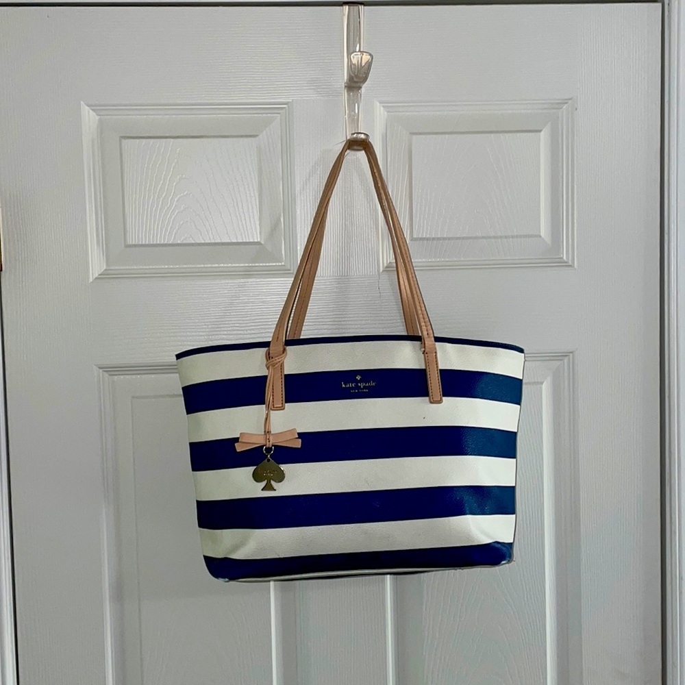 Kate Spade blue and white stripe shoulder bag